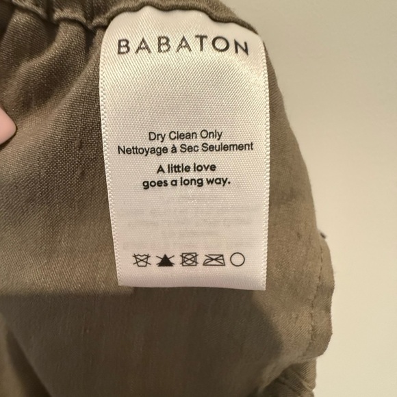 Babaton Aritzia Linen Blend Pull On Pants In a Green Tan Color size Small EUC - Picture 7 of 8